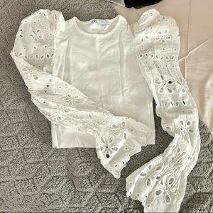 ZARA white lace puff sleeves top